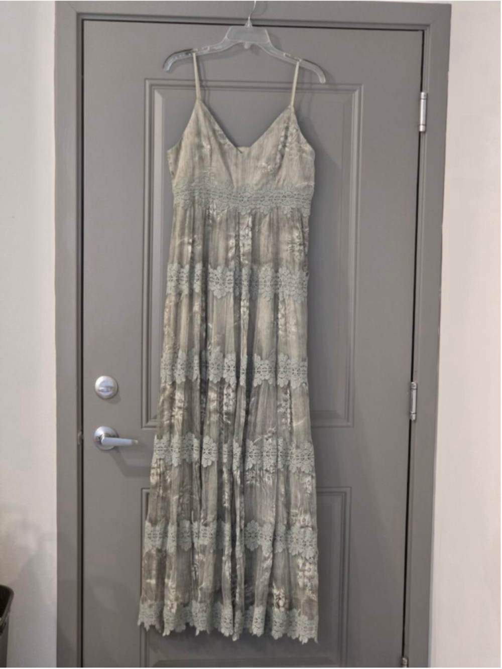 Women's BHLDN Sage Green & White Floral Lace Maxi Dress Size 8